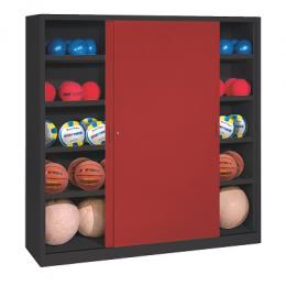 C+P Ballschrank mit Vollblech-Schiebetüren (Typ 4), HxBxT: 195x160x60 cm, Rubinrot (RAL 3003), Anthrazit (RAL 7021), Einzelschließung