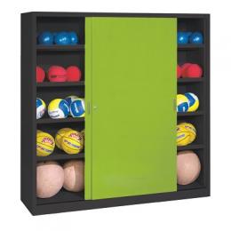 C+P Ballschrank mit Vollblech-Schiebetüren (Typ 4), HxBxT 195x190x60 cm, Clowngrün (RAL 110 80 60), Anthrazit (RAL 7021), Einzelschließung