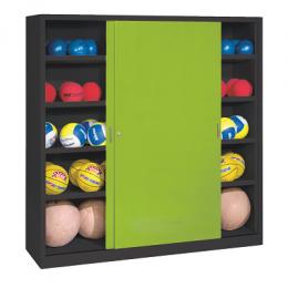 C+P Ballschrank mit Vollblech-Schiebetüren (Typ 4), HxBxT 195x190x60 cm, Clowngrün (RAL 110 80 60), Anthrazit (RAL 7021), Gleichschließung