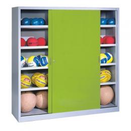 C+P Ballschrank mit Vollblech-Schiebetüren (Typ 4), HxBxT 195x190x60 cm, Clowngrün (RAL 110 80 60), Einzelschließung