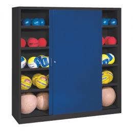 C+P Ballschrank mit Vollblech-Schiebetüren (Typ 4), HxBxT 195x190x60 cm, Enzianblau (RAL 5010), Anthrazit (RAL 7021), Gleichschließung