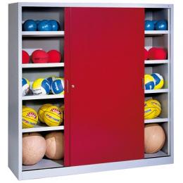 C+P Ballschrank mit Vollblech-Schiebetüren (Typ 4), HxBxT 195x190x60 cm, Rubinrot (RAL 3003), Einzelschließung