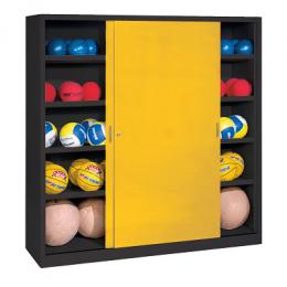 C+P Ballschrank mit Vollblech-Schiebetüren (Typ 4), HxBxT 195x190x60 cm, Verkehrsgelb (RAL 1023), Anthrazit (RAL 7021), Gleichschließung