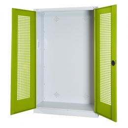 C+P Modul-Sportgeräteschrank mit Lochblech-Flügeltüren, HxBxT 195x120x50 cm, Ergo-Lock Muldengriff, Clowngrün (RAL 110 80 60), Lichtgrau (RAL 7035), Einzelschließung