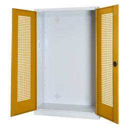 C+P Modul-Sportgeräteschrank mit Lochblech-Flügeltüren, HxBxT 195x120x50 cm, Ergo-Lock Muldengriff, Goldgelb (RAL 1004), Lichtgrau (RAL 7035), Einzelschließung