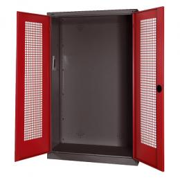 C+P Modul-Sportgeräteschrank mit Lochblech-Flügeltüren, HxBxT 195x120x50 cm, Ergo-Lock Muldengriff, Rubinrot (RAL 3003), Anthrazit (RAL 7021), Einzelschließung