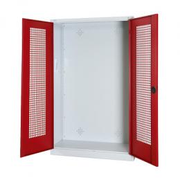 C+P Modul-Sportgeräteschrank mit Lochblech-Flügeltüren, HxBxT 195x120x50 cm, Ergo-Lock Muldengriff, Rubinrot (RAL 3003), Lichtgrau (RAL 7035), Einzelschließung
