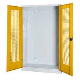 C+P Modul-Sportgeräteschrank mit Lochblech-Flügeltüren, HxBxT 195x120x50 cm, Ergo-Lock Muldengriff, Verkehrsgelb (RAL 1023), Anthrazit (RAL 7021), Einzelschließung