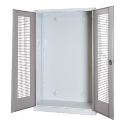 C+P Modul-Sportgeräteschrank mit Lochblech-Flügeltüren, HxBxT 195x120x50 cm, Lichtgrau (RAL 7035), Ergo-Lock Muldengriff, Lichtgrau (RAL 7035), Gleichschließung
