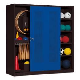 C+P Sportgeräteschrank (HxBxT 195x190x60 cm, mit Lochblech-Schiebetüren, Typ 5), Enzianblau (RAL 5010), Anthrazit (RAL 7021)