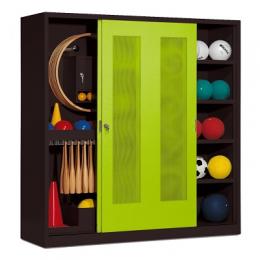 C+P Sportgeräteschrank (HxBxT 195x190x60 cm, mit Lochblech-Schiebetüren, Typ 5), Viridingrün (RDS 110 80 60), Anthrazit (RAL 7021)