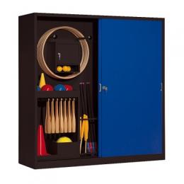 C+P Sportgeräteschrank (HxBxT 195x190x60 cm, mit Vollblech-Schiebetüren, Typ 5), Enzianblau (RAL 5010), Anthrazit (RAL 7021)