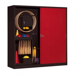 C+P Sportgeräteschrank (HxBxT 195x190x60 cm, mit Vollblech-Schiebetüren, Typ 5), Rubinrot (RAL 3003), Anthrazit (RAL 7021)