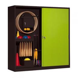 C+P Sportgeräteschrank (HxBxT 195x190x60 cm, mit Vollblech-Schiebetüren, Typ 5), Viridingrün (RDS 110 80 60), Anthrazit (RAL 7021)