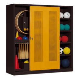 C+P Sportgeräteschrank mit Lochblech-Schiebetüren (Typ 5), HxBxT 195x190x60 cm, Goldgelb (RAL 1004), Anthrazit (RAL 7021), Einzelschließung