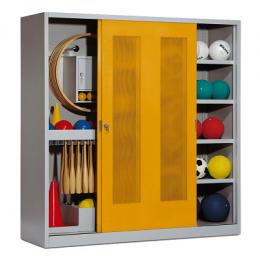 C+P Sportgeräteschrank mit Lochblech-Schiebetüren (Typ 5), HxBxT 195x190x60 cm, Goldgelb (RAL 1004), Einzelschließung