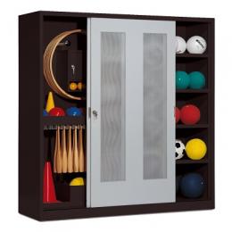 C+P Sportgeräteschrank mit Lochblech-Schiebetüren (Typ 5), HxBxT 195x190x60 cm, Lichtgrau (RAL 7035), Anthrazit (RAL 7021), Einzelschließung