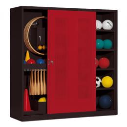 C+P Sportgeräteschrank mit Lochblech-Schiebetüren (Typ 5), HxBxT 195x190x60 cm, Rubinrot (RAL 3003), Anthrazit (RAL 7021), Gleichschließung