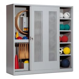 C+P Sportgeräteschrank mit Lochblech-Schiebetüren (Typ 5), HxBxT 195x190x60 cm, Verkehrsgelb (RAL 1023), Einzelschließung