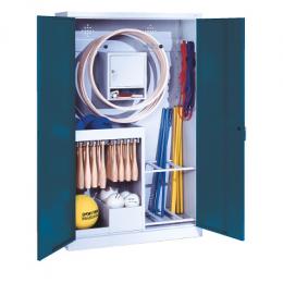 C+P Sportgeräteschrank mit Vollblech-Flügeltüren (Typ 1), HxBxT 195x120x50 cm, Ergo-Lock Muldengriff, Enzianblau (RAL 5010), Lichtgrau (RAL 7035), Gleichschließung