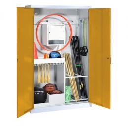 C+P Sportgeräteschrank mit Vollblech-Flügeltüren (Typ 1), HxBxT 195x120x50 cm, Ergo-Lock Muldengriff, Goldgelb (RAL 1004), Lichtgrau (RAL 7035), Einzelschließung