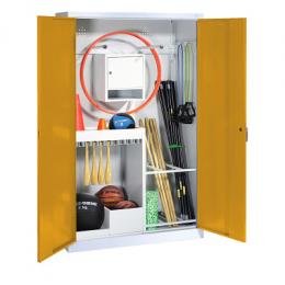 C+P Sportgeräteschrank mit Vollblech-Flügeltüren (Typ 1), HxBxT 195x120x50 cm, Ergo-Lock Muldengriff, Goldgelb (RAL 1004), Lichtgrau (RAL 7035), Gleichschließung