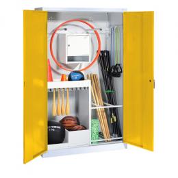 C+P Sportgeräteschrank mit Vollblech-Flügeltüren (Typ 1), HxBxT 195x120x50 cm, Ergo-Lock Muldengriff, Verkehrsgelb (RAL 1023), Lichtgrau (RAL 7035), Gleichschließung