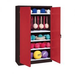 C+P Sportgeräteschrank mit Vollblech-Flügeltüren (Typ 2), HxBxT 195x120x50 cm, Ergo-Lock Muldengriff, Rubinrot (RAL 3003), Anthrazit (RAL 7021), Einzelschließung