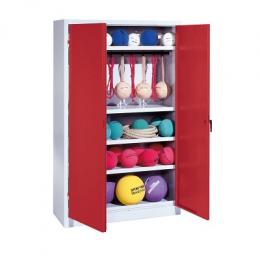 C+P Sportgeräteschrank mit Vollblech-Flügeltüren (Typ 2), HxBxT 195x120x50 cm, Ergo-Lock Muldengriff, Rubinrot (RAL 3003), Lichtgrau (RAL 7035), Gleichschließung