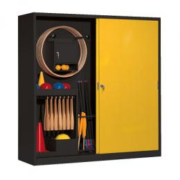 C+P Sportgeräteschrank mit Vollblech-Schiebetüren (Typ 5), HxBxT 195x190x60 cm, Verkehrsgelb (RAL 1023), Anthrazit (RAL 7021), Gleichschließung