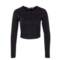 Damen Longsleeve - Badge Waffle Henley - Black