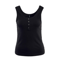 Damen Top - Simple Life Button - Black