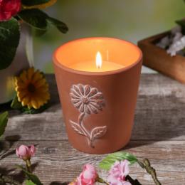 Duftkerze CITRONELLA - Outdoorkerze in Terrakotta Topf mit Blumenmu...