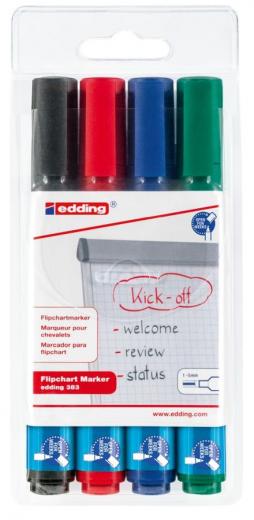 Edding 383 Flipchart-Marker (Keilspitze) 4er Set - farbig sortiert