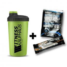 Fitnesskaufhaus Shaker 700ml + 2 Biotech USA Proben