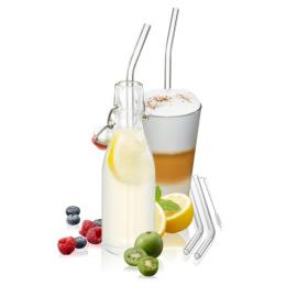 Glastrinkhalme 4er Set FUTURE - 23cm, gebogene Version, transparent...