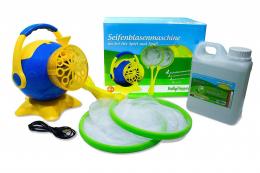 HOLLYHOPPER® Seifenblasenmaschinen Set mit 1L Qualitäts-Fluid, 2x F...