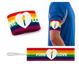 Kapitänsbinde mit Klett (Junior/Senior) Regenbogen - Aufdruck: ONE LOVE
