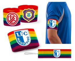 Kapitänsbinde mit Klett (Junior/Senior) Regenbogen - mit Wunschaufdruck
