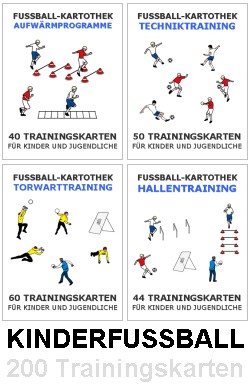 KINDER FUSSBALL SET - 4 Trainingskartotheken (Erwärmung + Technik + Torwart + Hallentraining)