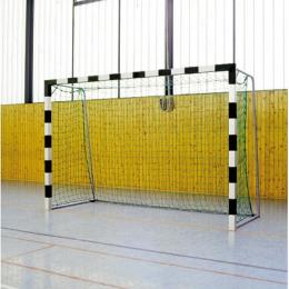 Sport-Thieme Handballtor in Bodenhülsen stehend mit anklappbaren Netzbügeln, 3x2 m, Blau-Silber, Verschraubte Eckverbindungen
