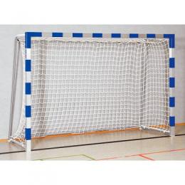 Sport-Thieme Handballtor in Bodenhülsen stehend mit anklappbaren Netzbügeln, 3x2 m, Blau-Silber, Verschweißte Eckverbindungen