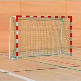 Sport-Thieme Handballtor mit anklappbaren Netzbügeln, Rot-Silber, Standard, Tortiefe 1,25 m