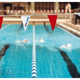 Sport-Thieme Wimpelkette für Rückenschwimmer:innen, Blau-Weiß, FINA-Norm, Wimpel 20x40 cm