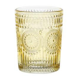 Trinkglas Vintage - Glas - 280ml - H: 10cm - mit Muster - gelb