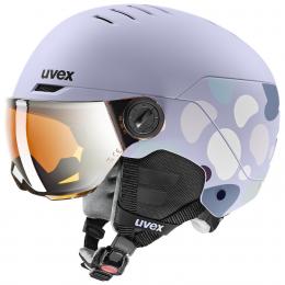 uvex Rocket Jr. Visor Kinderskihelm (51-55 cm, 00 cool lavender/abstract matt, Scheibe: mirror silver (S2))