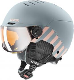 uvex Rocket Jr. Visor Kinderskihelm (54-58 cm, 70 rhino/blush matt, Scheibe: mirror silver (S2))