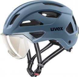 uvex Stride Visor Fahrradhelm (53-56 cm, 03 stone blue matt (litemirror silver))