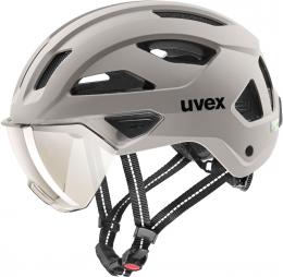 uvex Stride Visor Fahrradhelm (59-61 cm, 04 warm grey matt (litemirror silver))