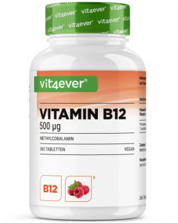 Vit4ever B12 500 mcg - Aktives B12 Methylcobalamin - Himbeergeschmack, 365 Lutschtabletten